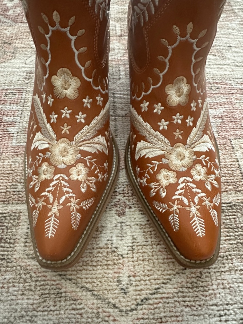 Embroidered Western Ankle Boots - Tan - Picture 3 of 12